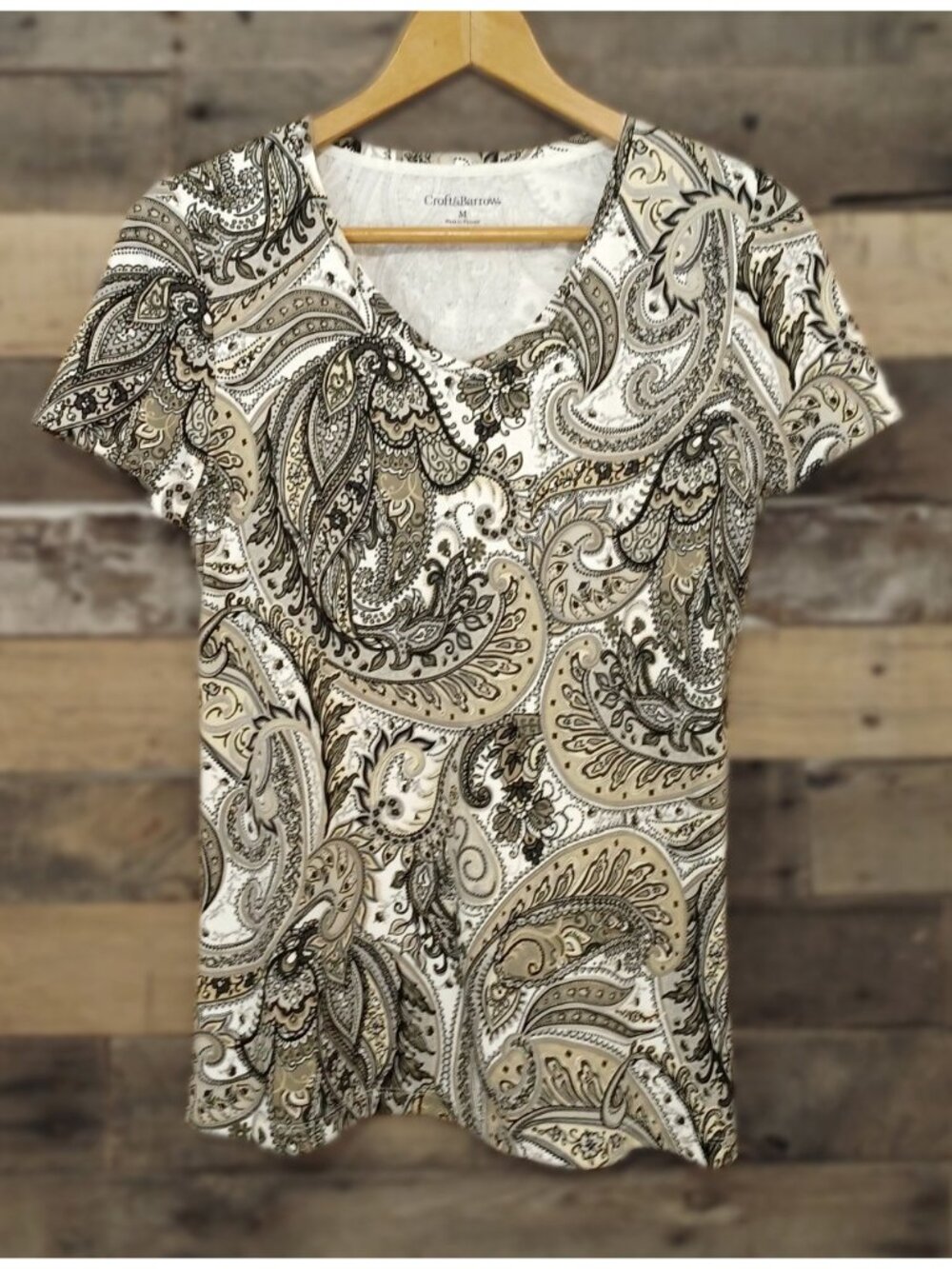 Croft &  Barrow Paisley Short Sleeved Cotton Tee Beige